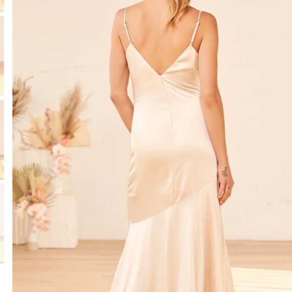 Lulus XS Moment in the Spotlight Champagne Satin Cowl Neck Dress - Picture 4 of 11